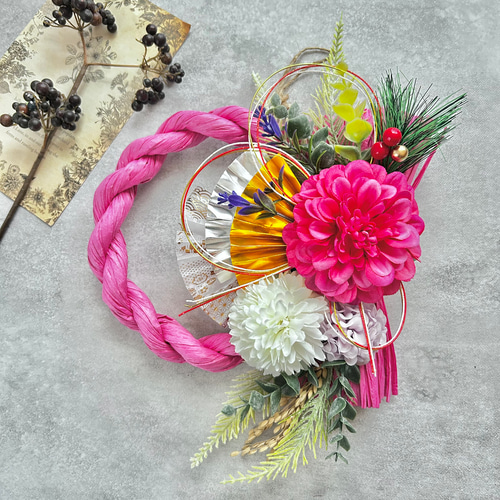 お正月しめ縄 しめ縄リース しめ飾り リース＊ハンドメイド No.155 カラーしめ縄リース2025 ハンドメイドお正月飾り玄関リース