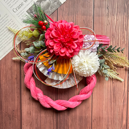 お正月しめ縄 しめ縄リース しめ飾り リース＊ハンドメイド No.155 カラーしめ縄リース2025 ハンドメイドお正月飾り玄関リース