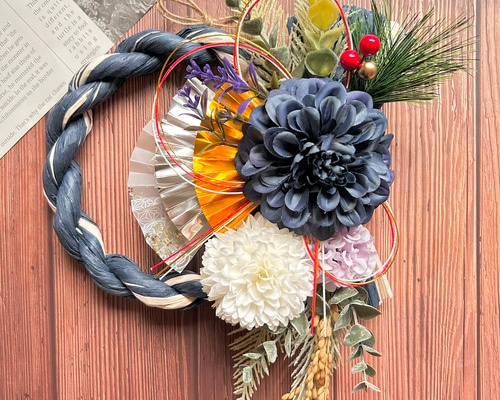 No.157 カラーしめ縄リース2025 ハンドメイドお正月飾り玄関リース