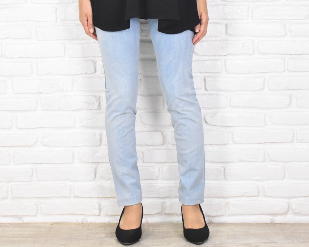 極上の穿き心地！手染めスキニーストレートストレッチロングパンツ　＜ウォッシュブルー＞