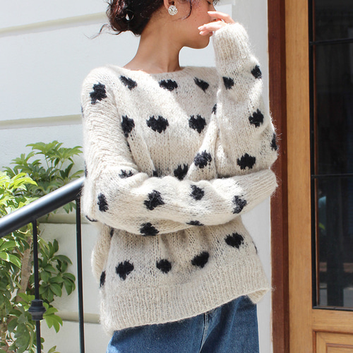 ◉あったか軽〜い冬ニット◉手編みモヘアハートニット ナチュラル