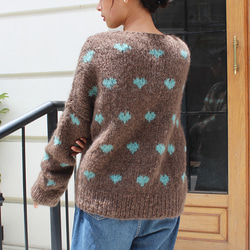 ◉あったか軽〜い冬ニット◉手編みモヘアハートニット　ブラウン 6枚目の画像