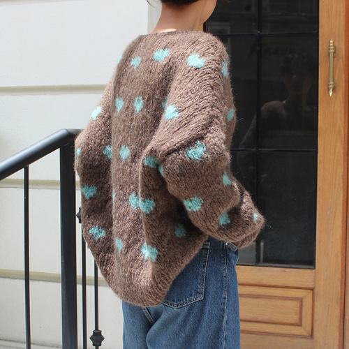 ◉あったか軽〜い冬ニット◉手編みモヘアハートニット ブラウン ニット