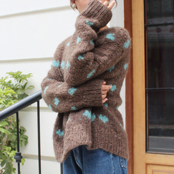 ◉あったか軽〜い冬ニット◉手編みモヘアハートニット　ブラウン 8枚目の画像