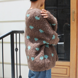 ◉あったか軽〜い冬ニット◉手編みモヘアハートニット　ブラウン 7枚目の画像