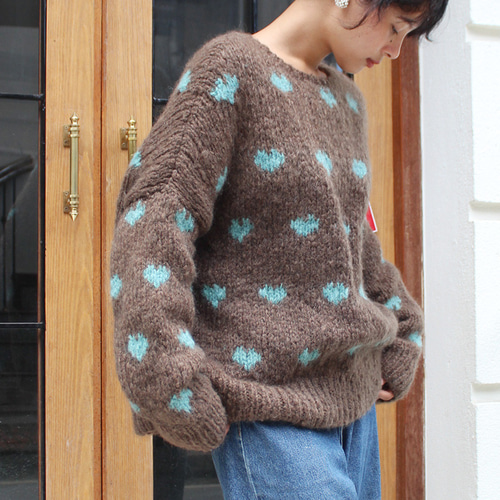 ◉あったか軽〜い冬ニット◉手編みモヘアハートニット ブラウン ニット