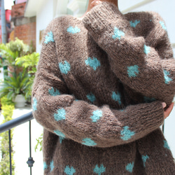 ◉あったか軽〜い冬ニット◉手編みモヘアハートニット　ブラウン 10枚目の画像