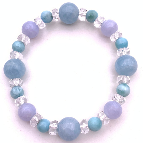 ラリマー アクアブルーブレスレット 2個セット 天然石ブルーレース&ラリマー&アクアマリンのブレスレット