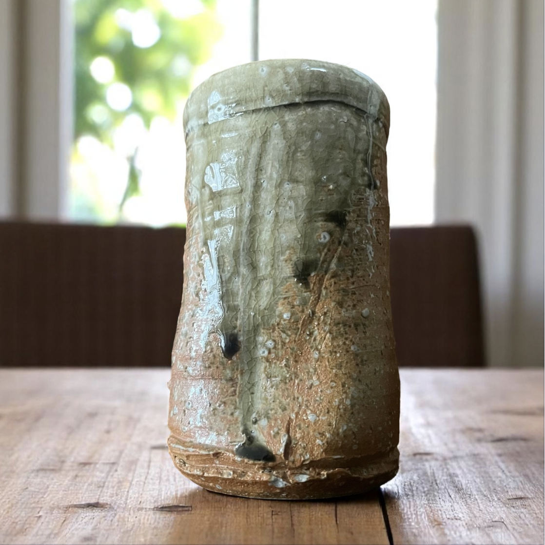 丹波掛花入 緑釉壁掛花器 高さ15cm×直径8cm