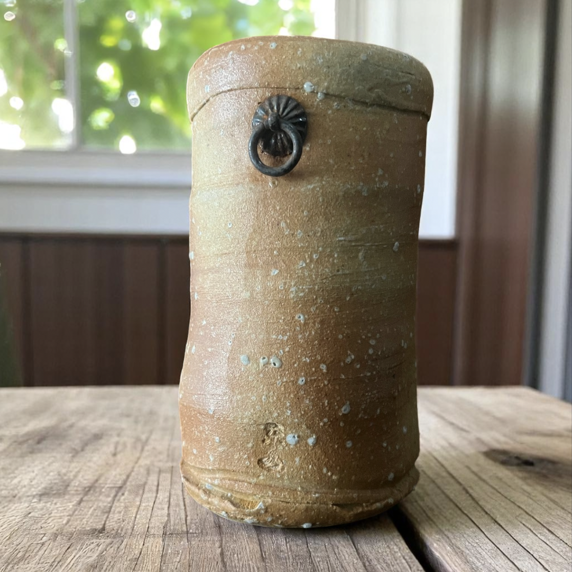 丹波掛花入 緑釉壁掛花器 高さ15cm×直径8cm