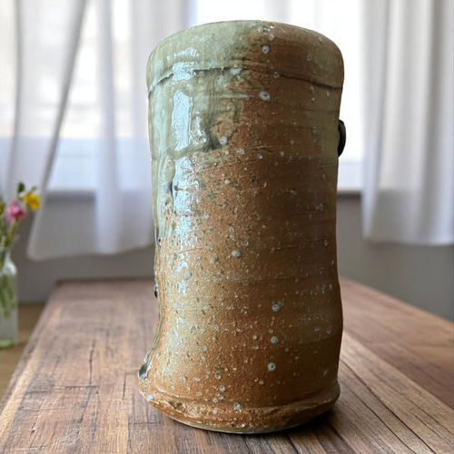 陶器の花瓶 茶色と緑の釉薬 丹波 【公式通販】