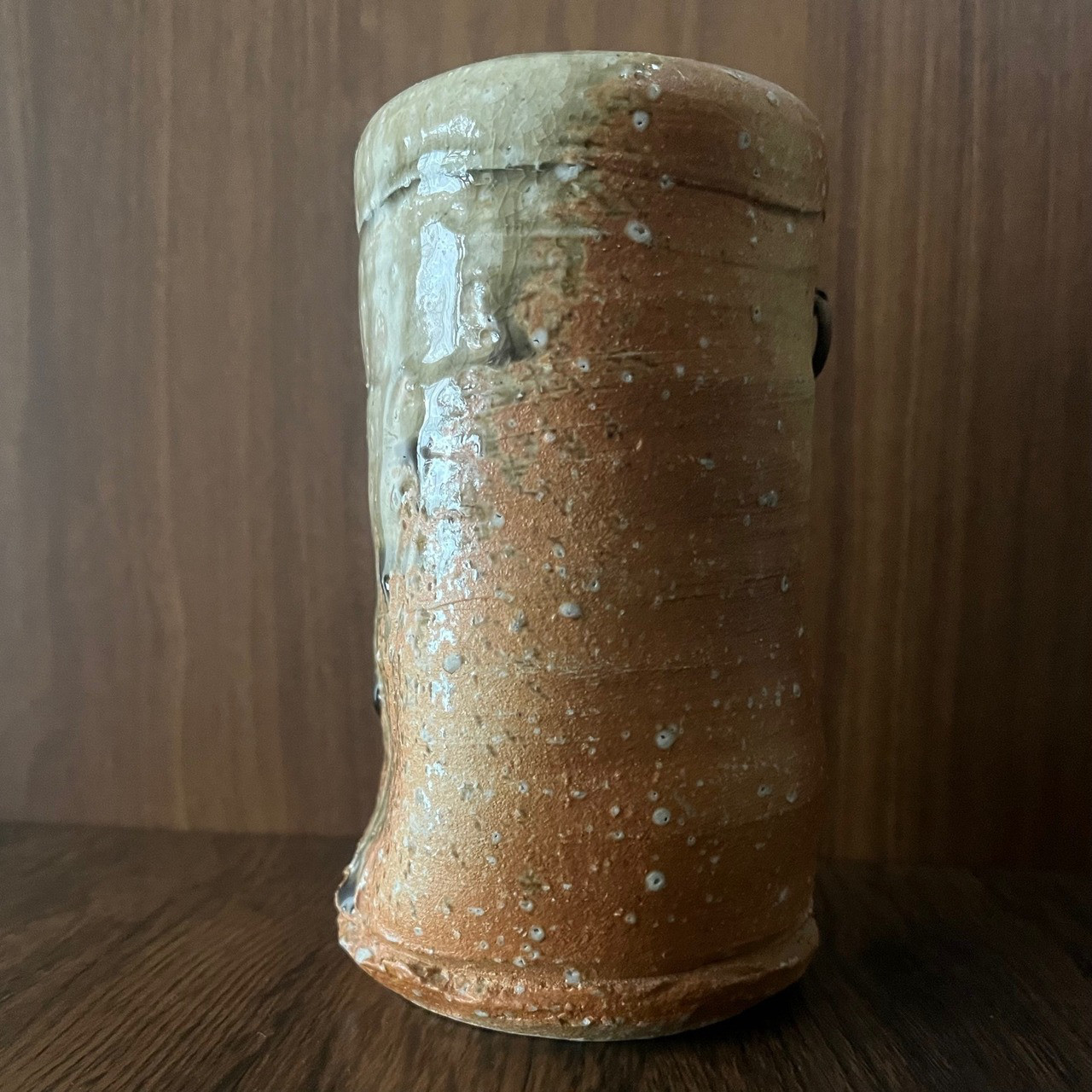 丹波掛花入 緑釉壁掛花器 高さ15cm×直径8cm