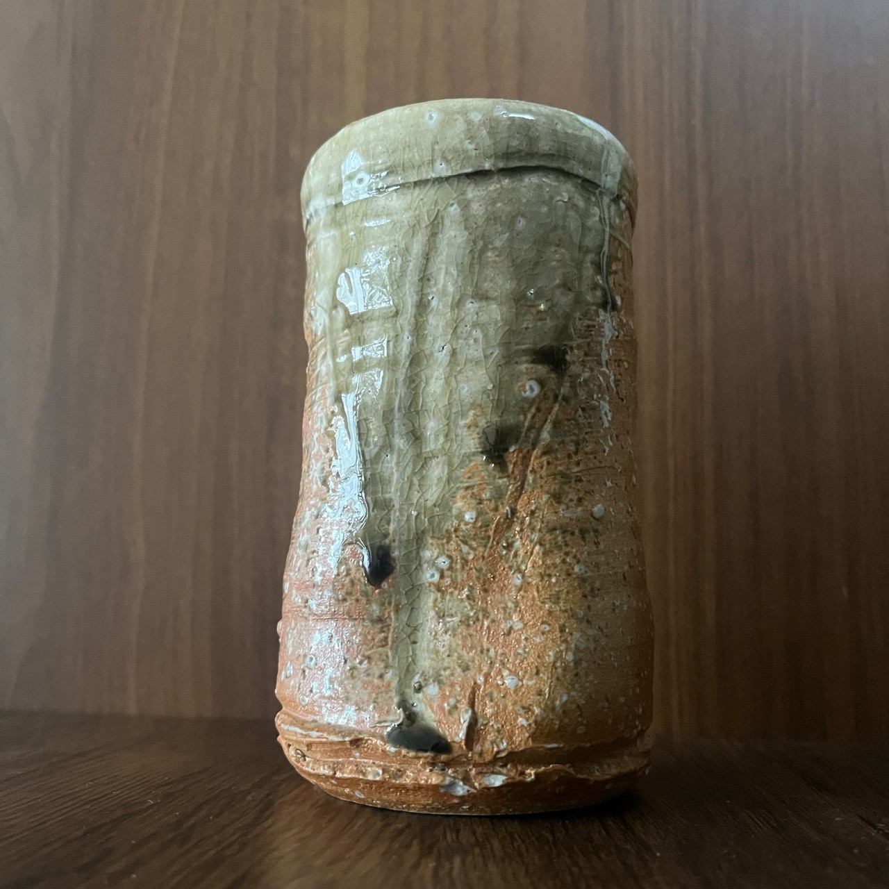 丹波掛花入 緑釉壁掛花器 高さ15cm×直径8cm