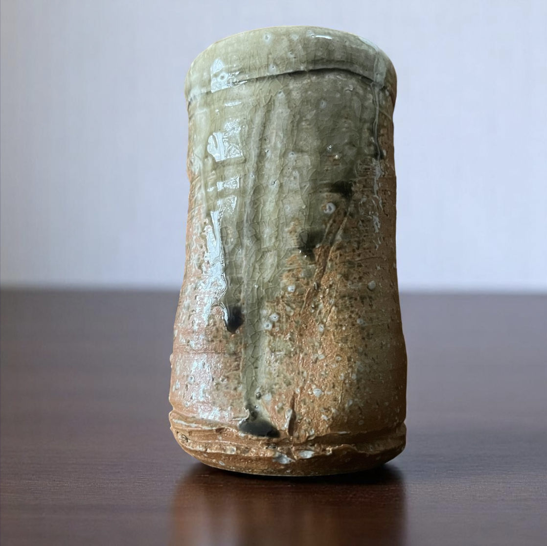 丹波掛花入 緑釉壁掛花器 高さ15cm×直径8cm