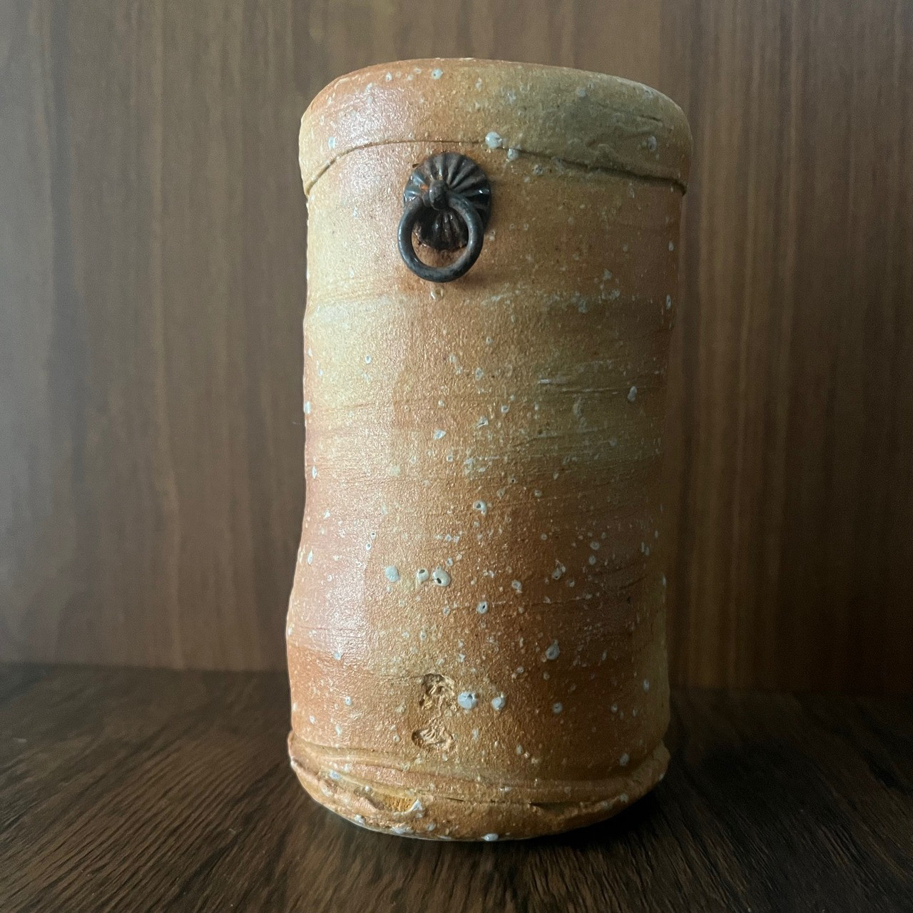 丹波掛花入 緑釉壁掛花器 高さ15cm×直径8cm