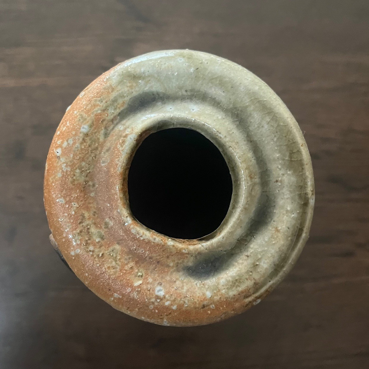 丹波掛花入 緑釉壁掛花器 高さ15cm×直径8cm