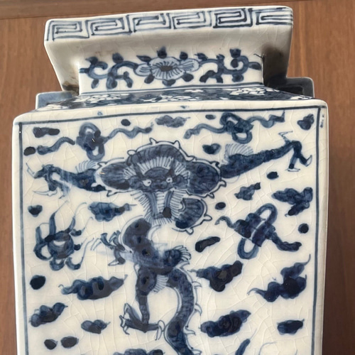 2785 染付高砂 九谷美陶園 花瓶 時代物