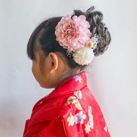 七五三 髪飾り 3歳 7歳 ダリア 髪かざり 浴衣 夏祭り 753 袴 ピンク