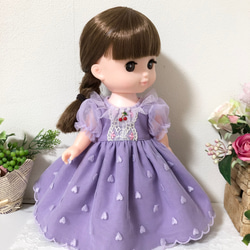 リバティオックス生地のワンピースブルー☆ 26cmドール服 ソランちゃん