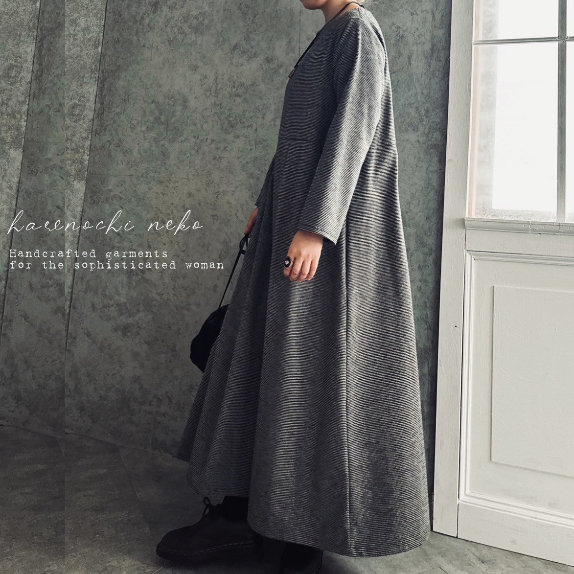 特別価格■10日内発送■【魔女こみたいなキキワンピ】 高めの切り返しでふんわりシルエット。ワンピース グレイッシュ