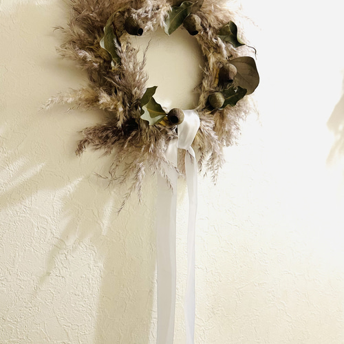 ivorynoon パンパス ドライフラワー リース グレイジュ 天使の羽 天使