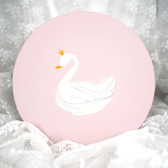 テクスチャーアート「白鳥（ピンク）」原画 ハンドメイド 絵画