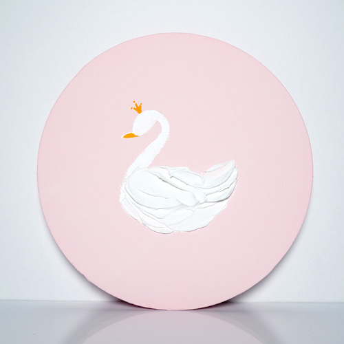 テクスチャーアート「白鳥（ピンク）」原画 ハンドメイド 絵画