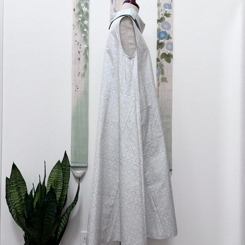 白大島紬のAラインワンピース