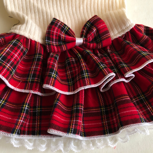 犬服◇◇赤系タータンチェック◇フリルスカート ペット服