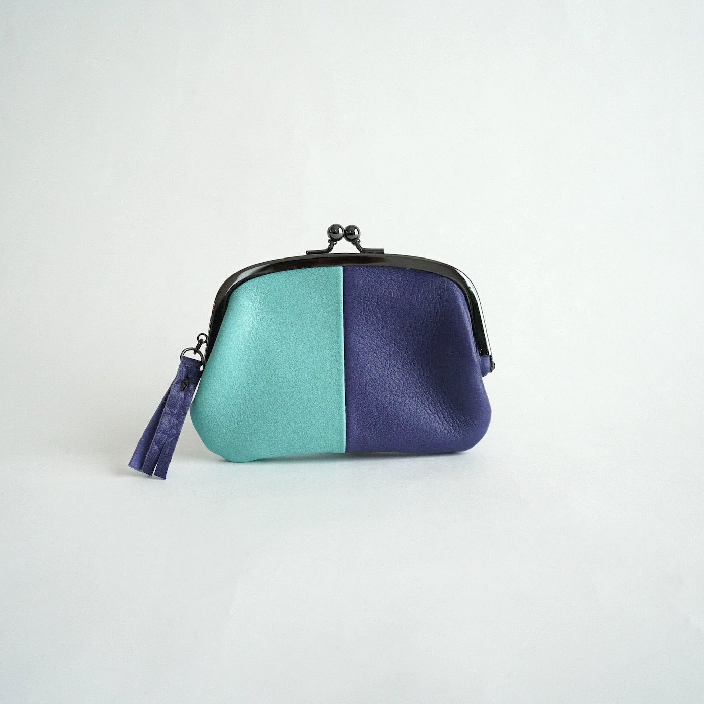 おさつ３つ折り　がま口財布／ブルー×パープル