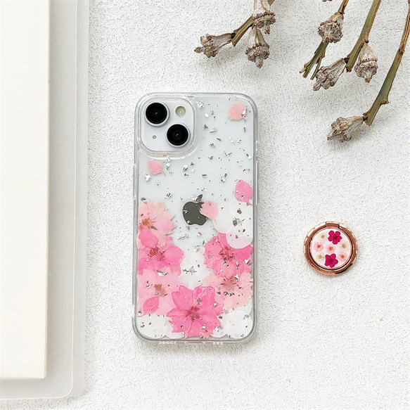 iPhone16/16Pro/16Plus/16ProMax 押し花スマホケース iPhone