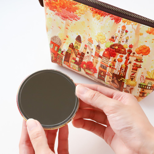 秋限定セット】三角ポーチと缶ミラーセット《空想街雑貨店》「オータム