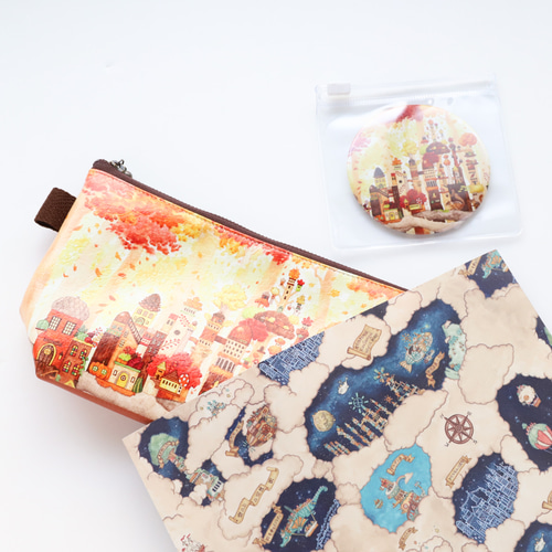 秋限定セット】三角ポーチと缶ミラーセット《空想街雑貨店