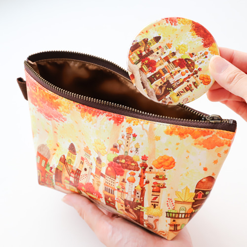 秋限定セット】三角ポーチと缶ミラーセット《空想街雑貨店