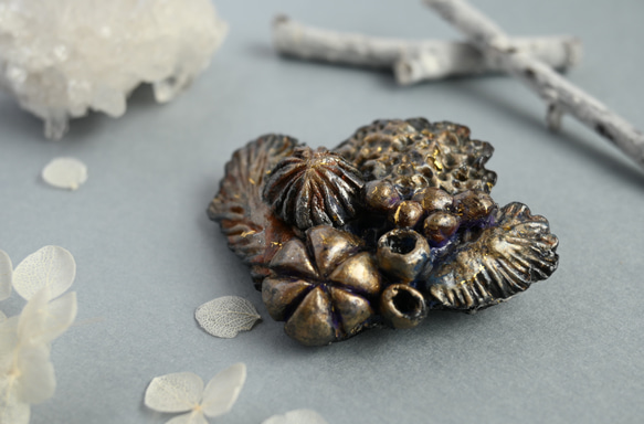 一点物】「あとさき」粘土ブローチ/kk コサージュ アンティーク風