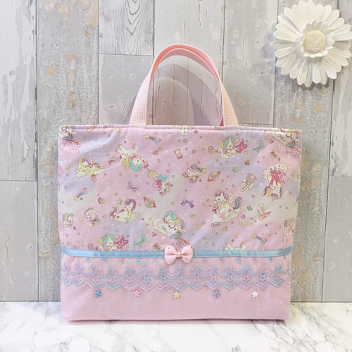 レッスンバッグ、上履き入れ、体操服袋、ランチマット、お弁当袋　ユニコーン 入学3点セット✩.*˚ レッスンバッグ 上履き入れ 体操着袋 ユニコーンの