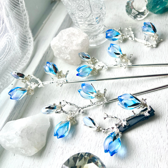 硝子木蓮の髪飾り（露草色） 3枚目の画像