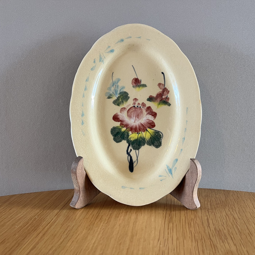 ベトナムの古い花柄オーバルプレート 中皿 ヴィンテージソンべ焼き