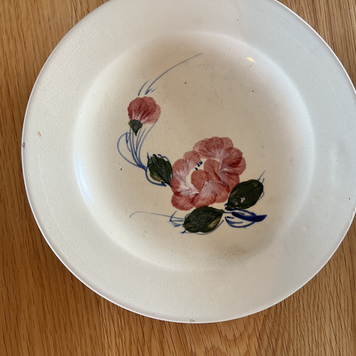 【美品】ベトナム　ヴィンテージソンベ　花柄皿　即日発送 ベトナムの古い花柄の丸皿 ヴィンテージソンべ焼き アンティーク