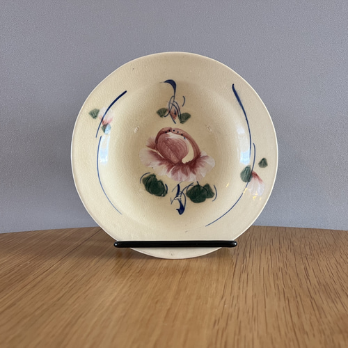 ベトナムの古い花柄の丸皿 ヴィンテージソンべ焼き アンティーク