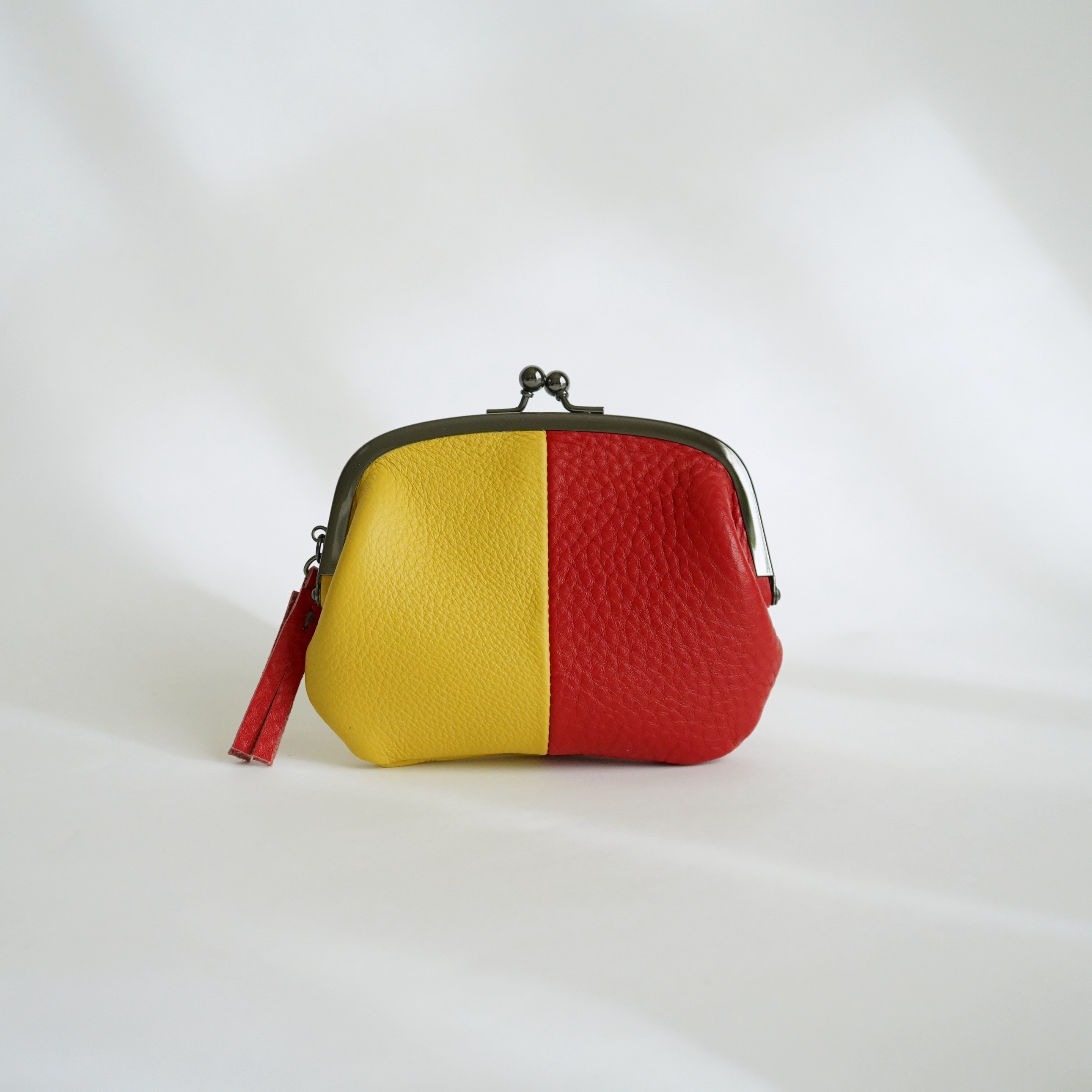 おさつ２つ折り　がま口財布／イエロー×レッド