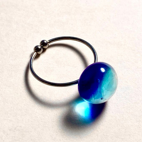 さざなみ 海 青 ガラス 指輪 リング 華奢 サージカルステンレス 指輪