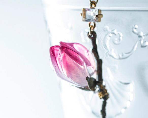 硝子木蓮の一輪耳飾り（白オパール・赤紫、その他） 13枚目の画像