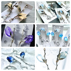 硝子木蓮の一輪耳飾り（白オパール・赤紫、その他） 1枚目の画像