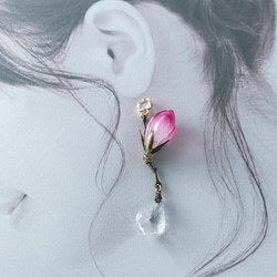 硝子木蓮の一輪耳飾り（白オパール・赤紫、その他） 11枚目の画像