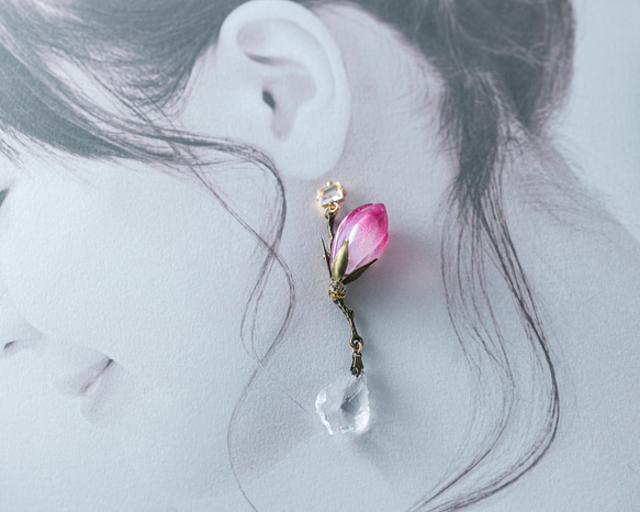 硝子木蓮の一輪耳飾り（白オパール・赤紫、その他） 11枚目の画像