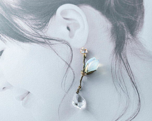 硝子木蓮の一輪耳飾り（白オパール・赤紫、その他） 10枚目の画像