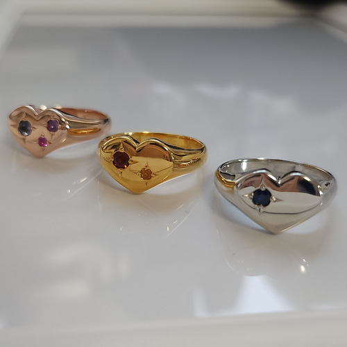 選べる天然石1石~3石 ハートシグネット シルバーリング H276 指輪