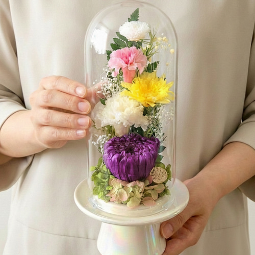 送料無料】豪華な彩りガラスドーム仏花(大)/プリザーブドフラワー