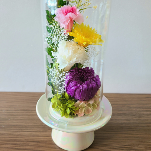 送料無料】豪華な彩りガラスドーム仏花(大)/プリザーブドフラワー